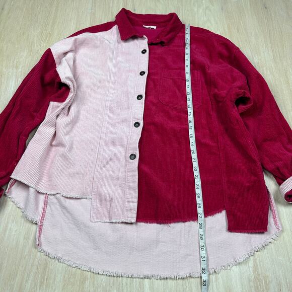 GeeGee Pink Corduroy Fringe Patchwork Boho Whimsical Shacket Coat Jacket 3XL - Picture 9 of 16